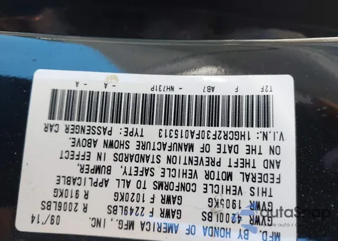 2015 Honda Accord Lx z USA, uszkodzony, nr VIN 1HGCR2F30FA015313